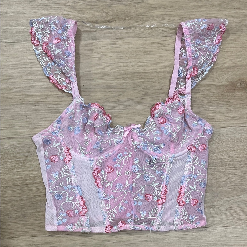 Delicate Pink Floral Lace Bralette
